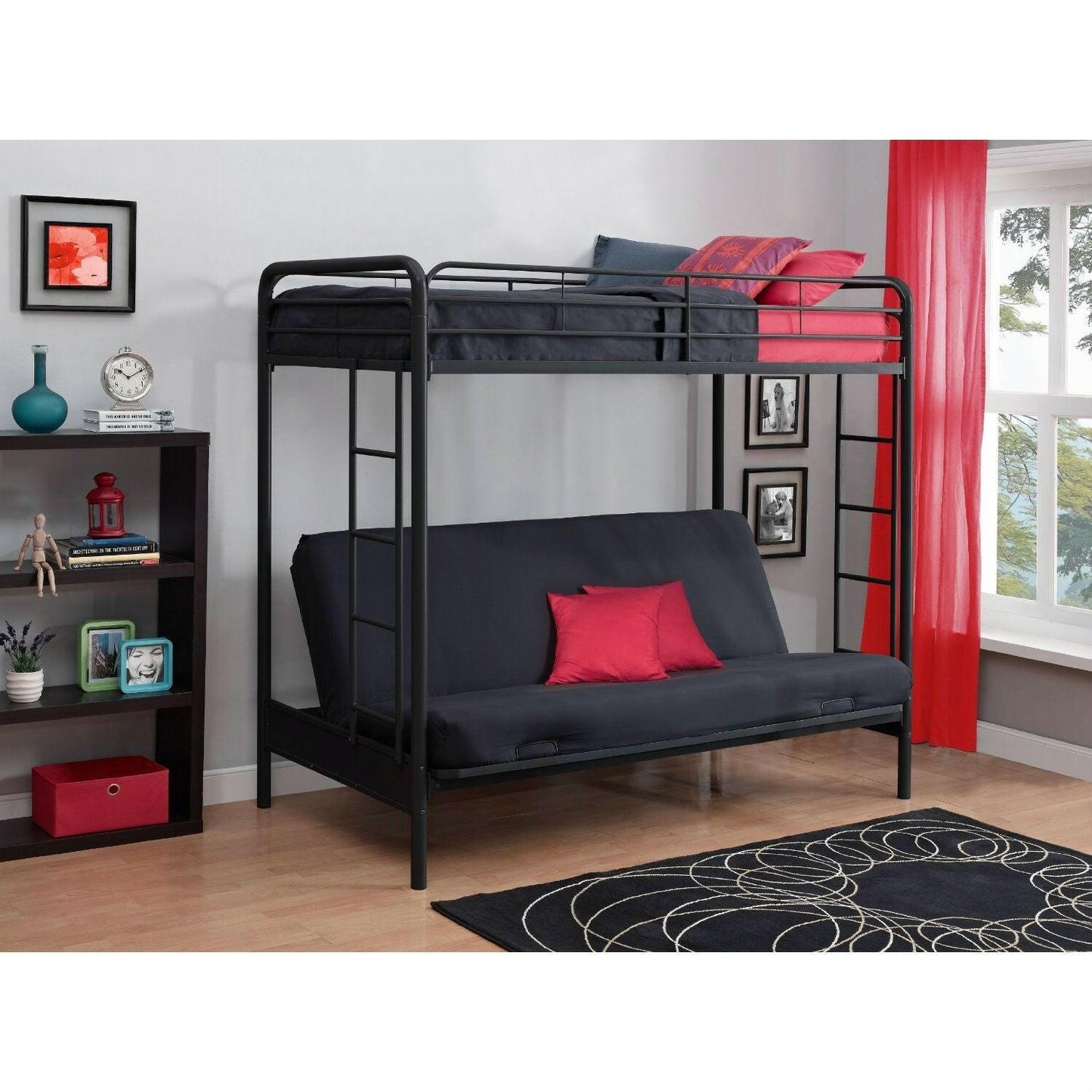 Twin over Full Futon Bunk Bed Sleeper Sofa in Black Metal - FurniFindUSA