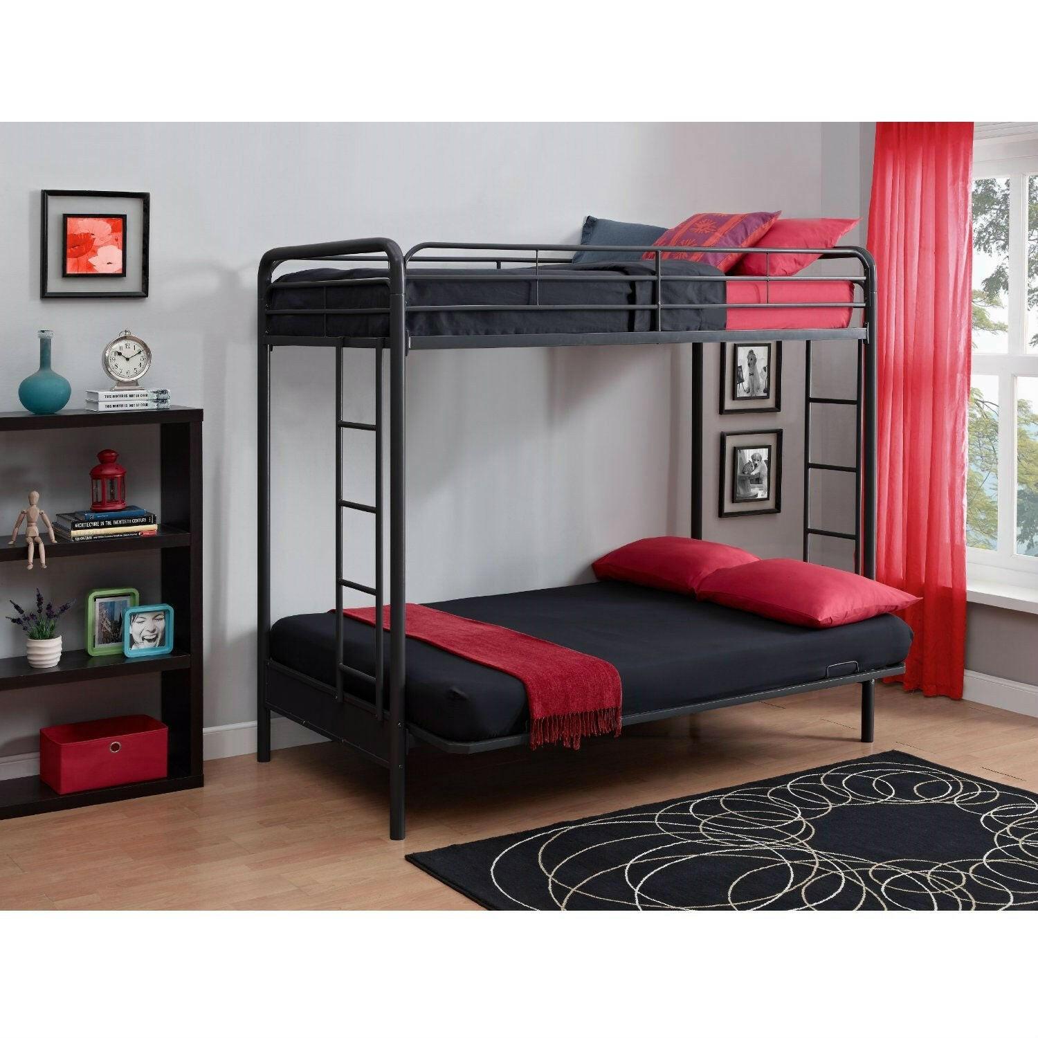 Twin over Full Futon Bunk Bed Sleeper Sofa in Black Metal - FurniFindUSA