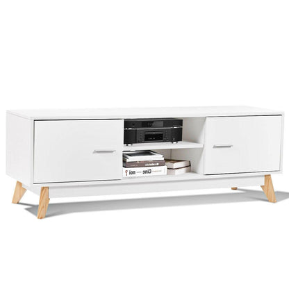 Modern Mid-Century Style Entertainment Center TV Stand in White Wood Finish - FurniFindUSA