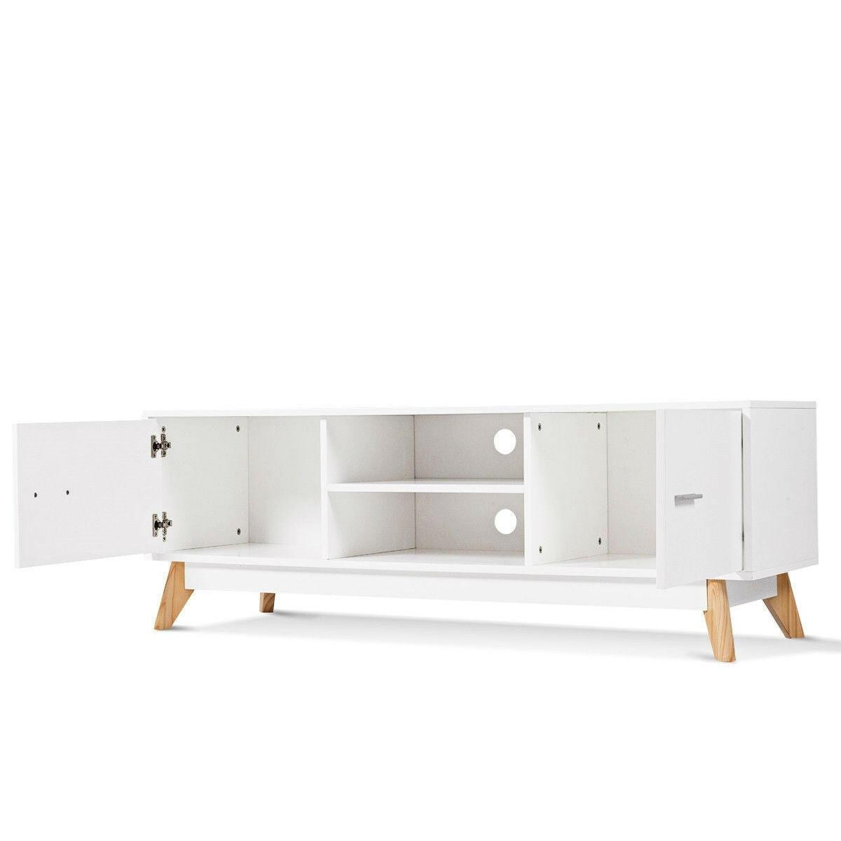 Modern Mid-Century Style Entertainment Center TV Stand in White Wood Finish - FurniFindUSA