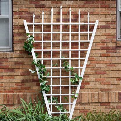 7.75 Ft Fan Shaped Garden Trellis with Pointed Finals in White Vinyl - FurniFindUSA