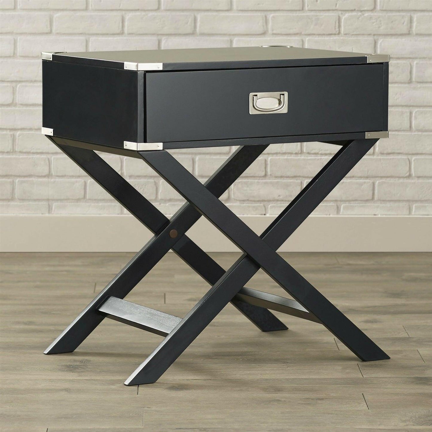 Dark Grey Black 1-Drawer End Table Nightstand with Modern Classic X Style Legs - FurniFindUSA