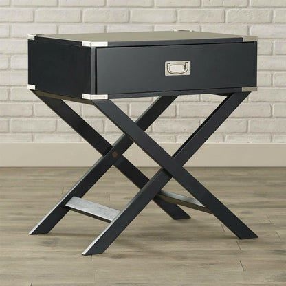 Dark Grey Black 1-Drawer End Table Nightstand with Modern Classic X Style Legs - FurniFindUSA