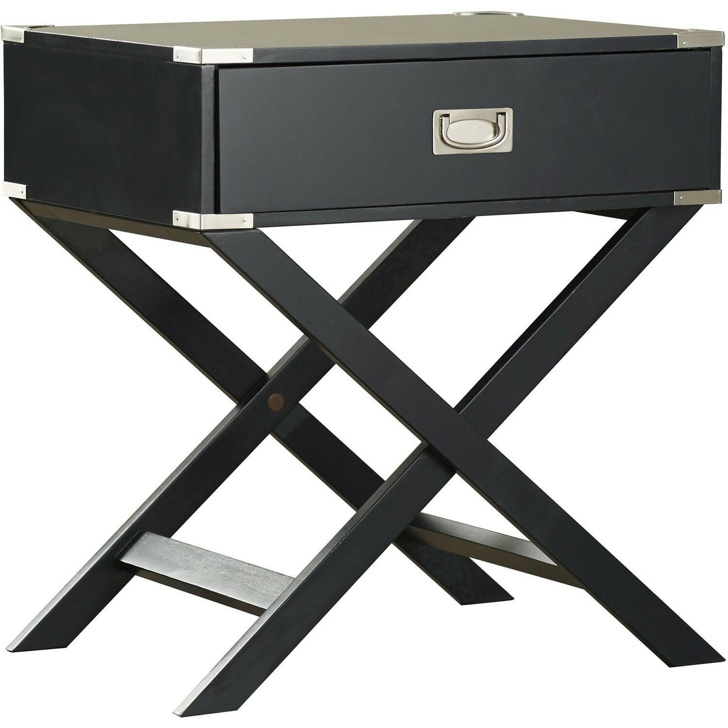 Dark Grey Black 1-Drawer End Table Nightstand with Modern Classic X Style Legs - FurniFindUSA