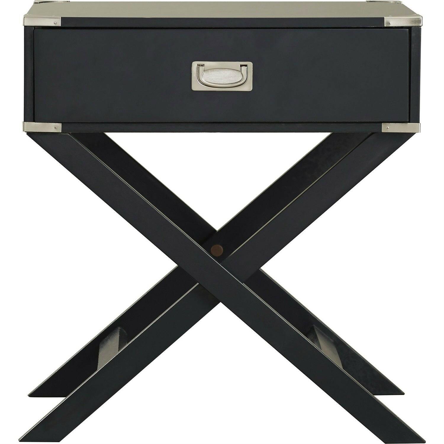 Dark Grey Black 1-Drawer End Table Nightstand with Modern Classic X Style Legs - FurniFindUSA