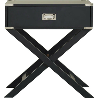 Dark Grey Black 1-Drawer End Table Nightstand with Modern Classic X Style Legs - FurniFindUSA