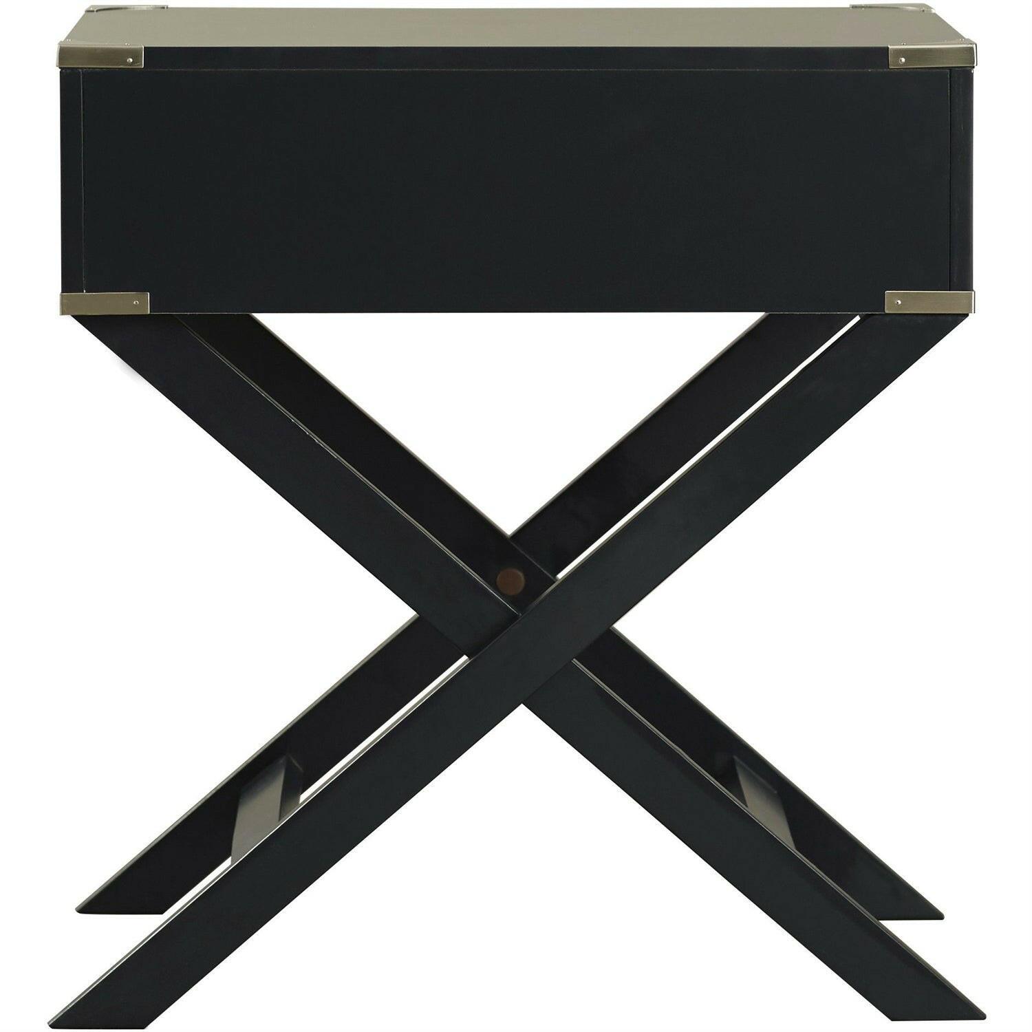 Dark Grey Black 1-Drawer End Table Nightstand with Modern Classic X Style Legs - FurniFindUSA
