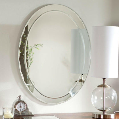 Oval Frameless Bathroom Vanity Wall Mirror with Beveled Edge Scallop Border - FurniFindUSA