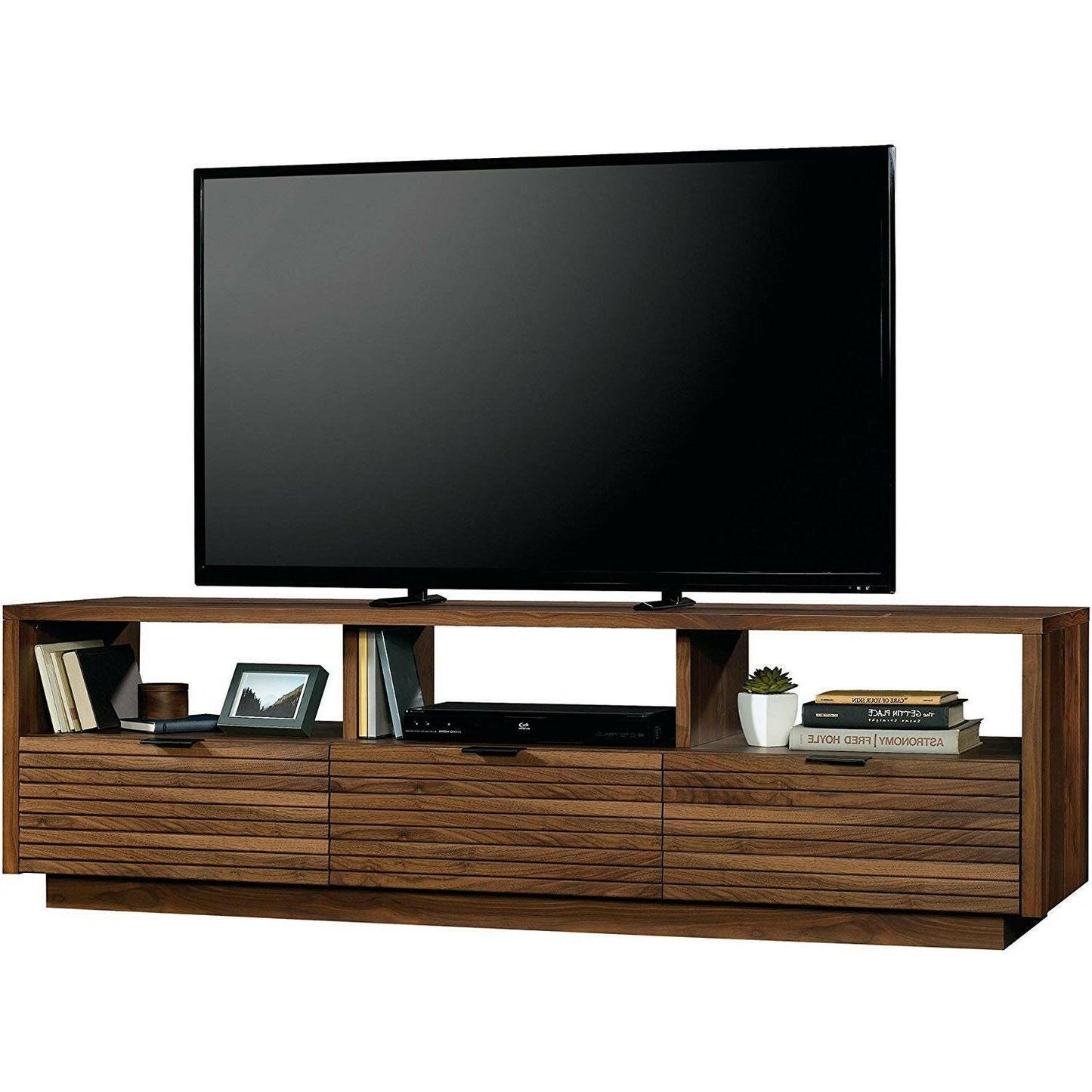 Modern Walnut Finish TV Stand Entertainment Center - Fits up to 70-inch TV - FurniFindUSA