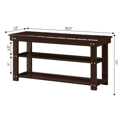 Espresso Brown Wood 2-Shelf Shoe Rack Storage Bench For Entryway or Closet - FurniFindUSA