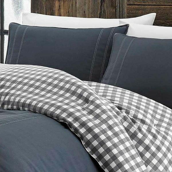 King size 100% Cotton Reverse Plaid Gray/White Comforter Set - FurniFindUSA