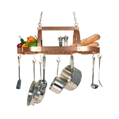 Rustic 2 Light 10 Hook Ceiling Mounted Hanging Pot Rack in Copper - FurniFindUSA