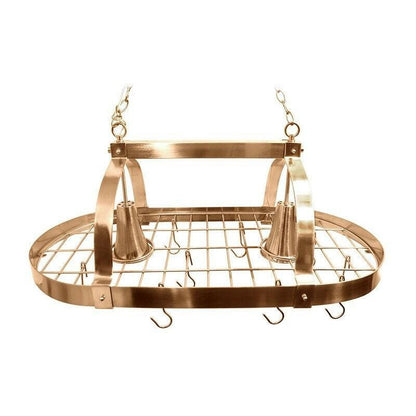 Rustic 2 Light 10 Hook Ceiling Mounted Hanging Pot Rack in Copper - FurniFindUSA