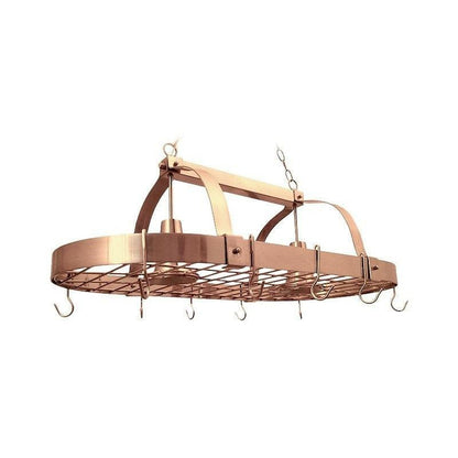 Rustic 2 Light 10 Hook Ceiling Mounted Hanging Pot Rack in Copper - FurniFindUSA