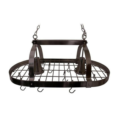 Rustic 2 Light 10 Hook Ceiling Mounted Hanging Pot Rack in Bronze - FurniFindUSA