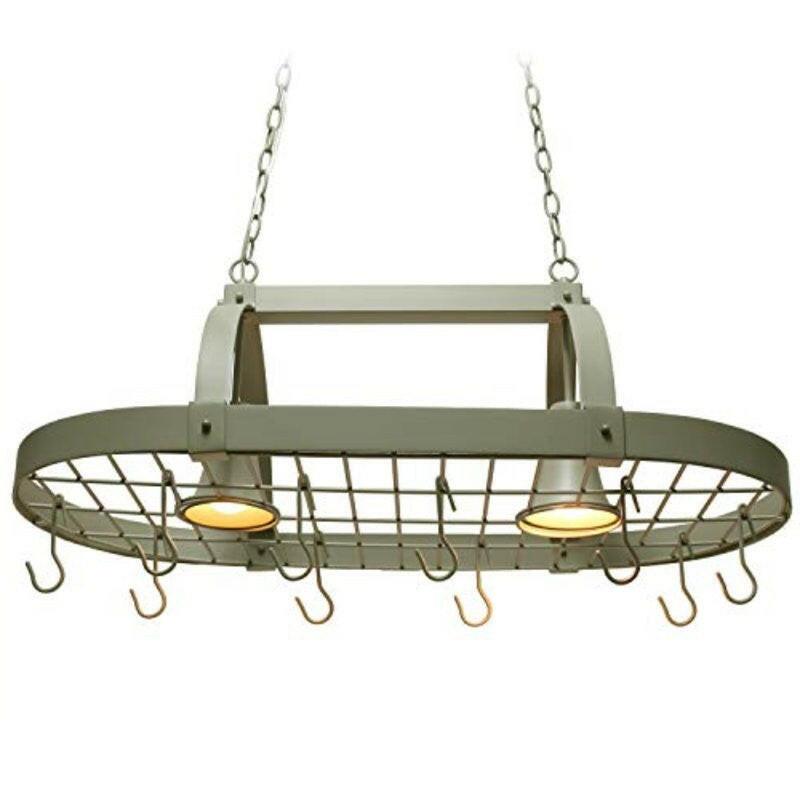 Rustic 2 Light 10 Hook Ceiling Mounted Hanging Pot Rack in Slate Gray - FurniFindUSA
