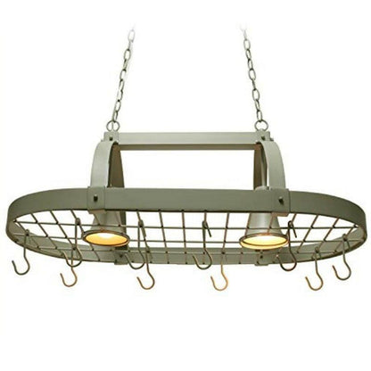 Rustic 2 Light 10 Hook Ceiling Mounted Hanging Pot Rack in Slate Gray - FurniFindUSA