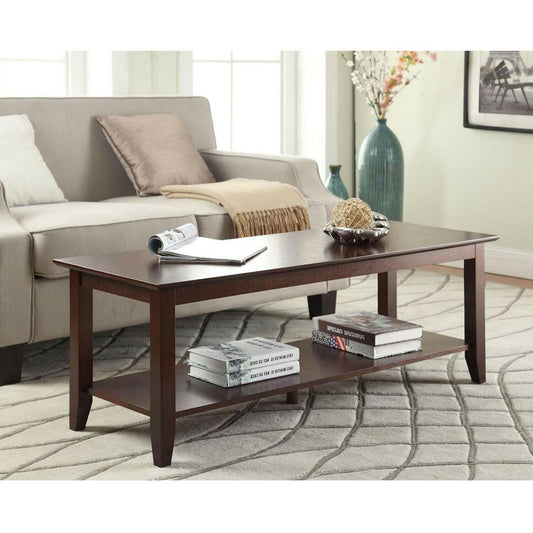 Eco-Friendly Espresso Wood Coffee Table with Bottom Shelf - FurniFindUSA