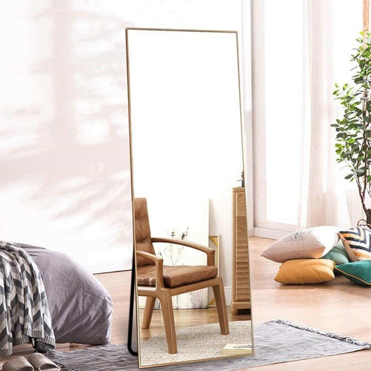 Freestanding Full Length Floor Mirror with Stand or Wall Mount with Gold Frame - FurniFindUSA