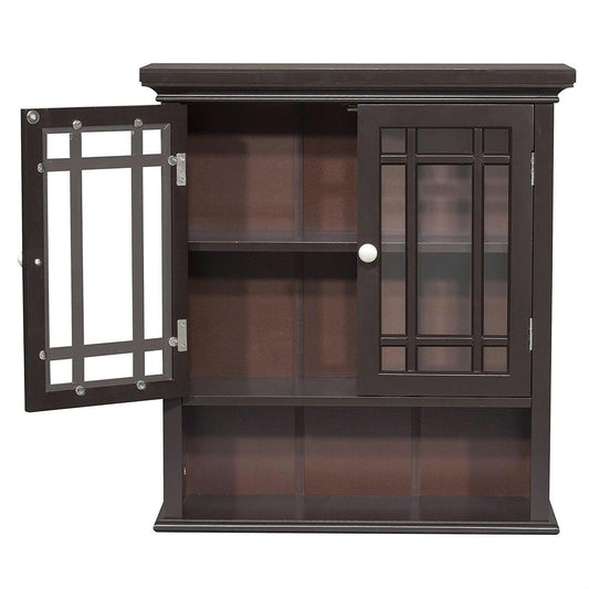 Dark Espresso 2-Door Bathroom Wall Cabinet with Open Shelf - FurniFindUSA