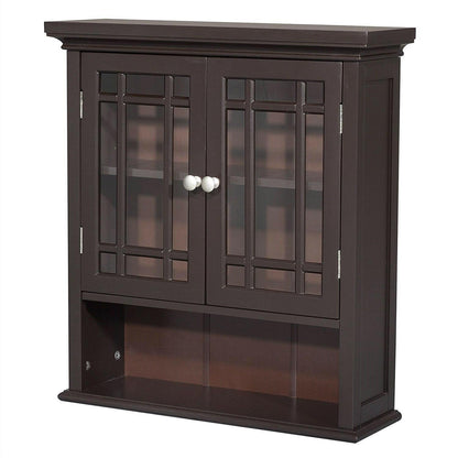 Dark Espresso 2-Door Bathroom Wall Cabinet with Open Shelf - FurniFindUSA