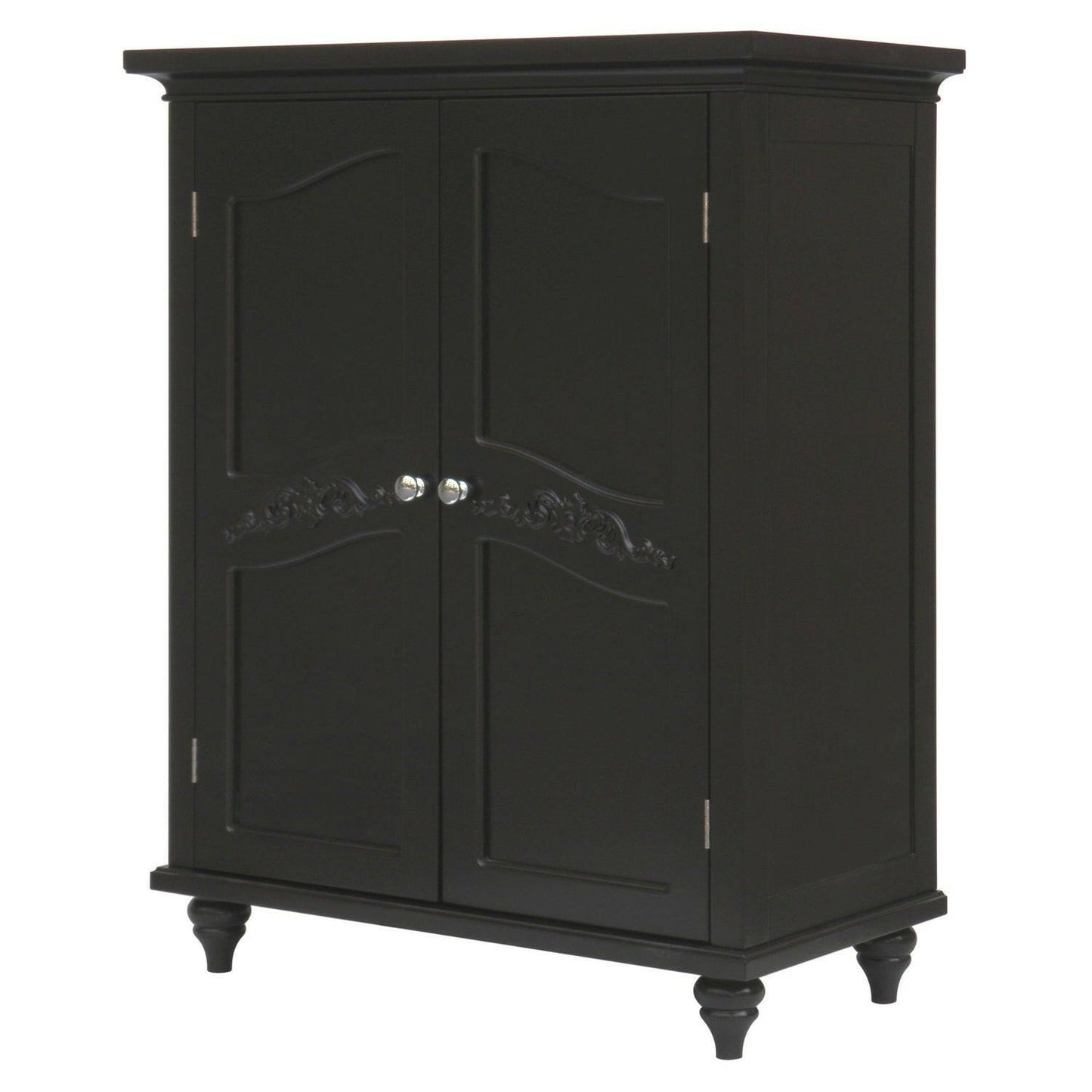 Dark Brown Espresso Wood Bathroom Floor Cabinet with Traditional Engraved Doors - FurniFindUSA