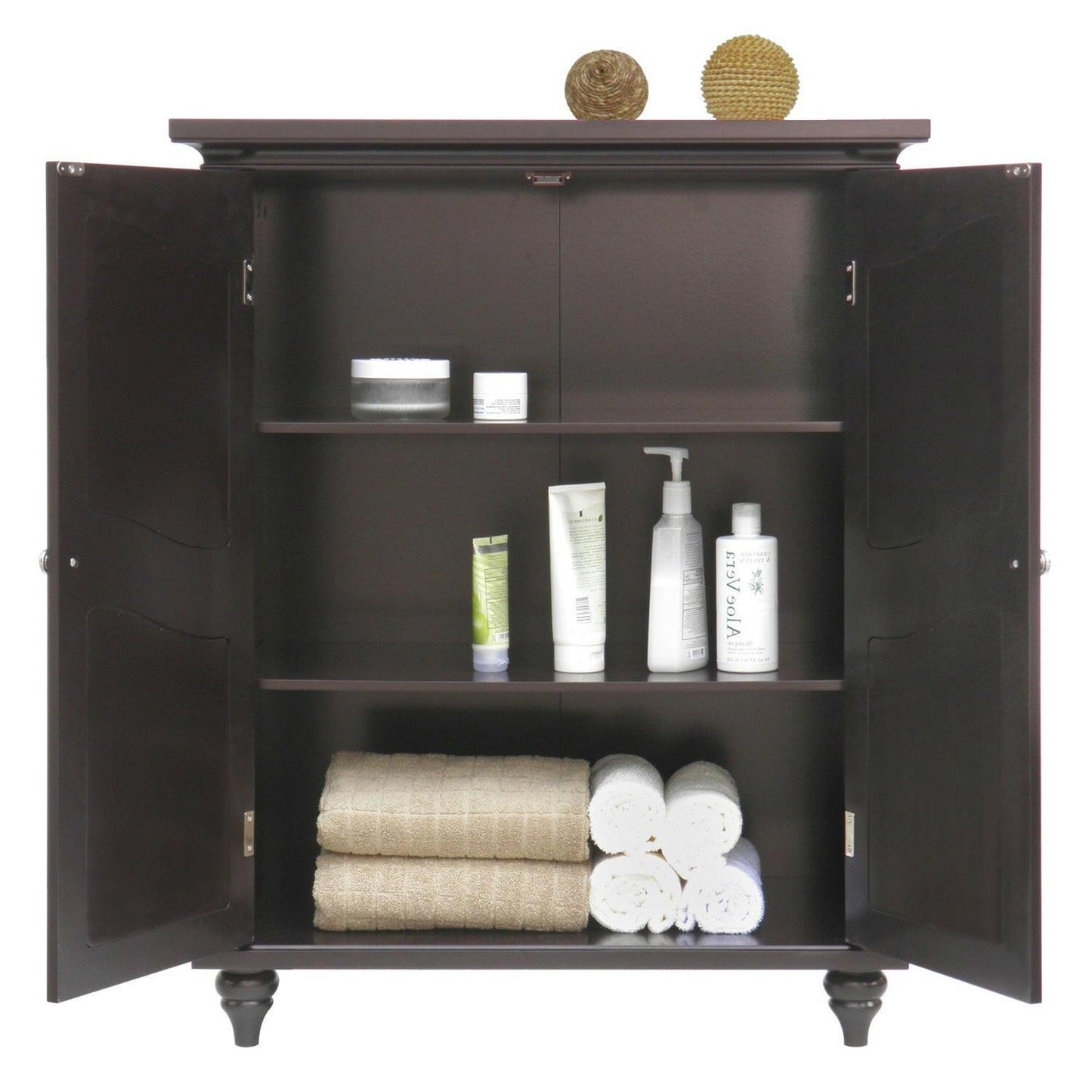 Dark Brown Espresso Wood Bathroom Floor Cabinet with Traditional Engraved Doors - FurniFindUSA