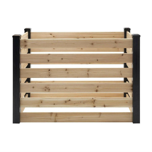 120 Gallon Outdoor Cedar Wooden Compost Bin in Natural Black Wood Finish - FurniFindUSA