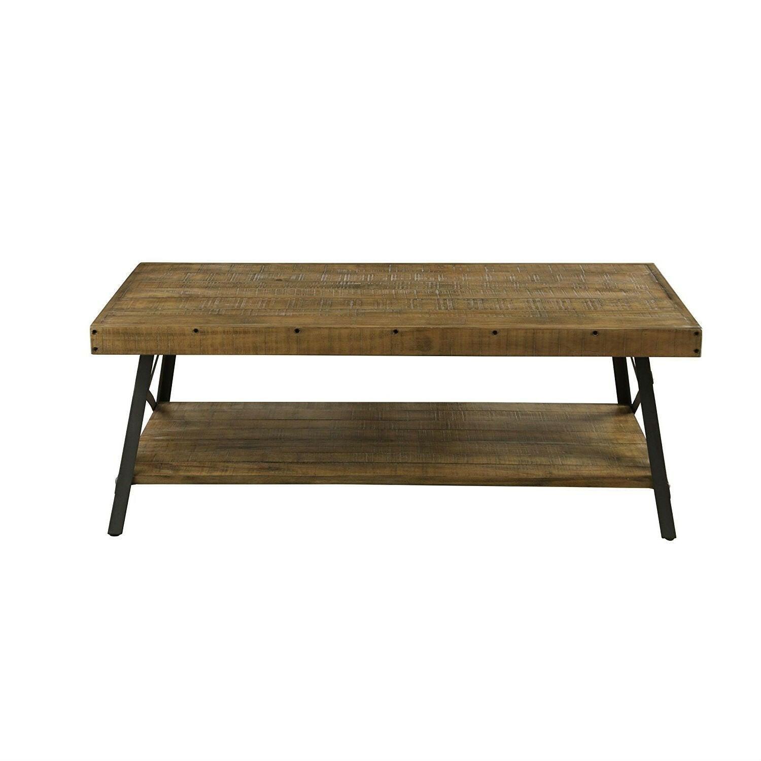 Modern Industrial Style Solid Wood Coffee Table with Steel Legs - FurniFindUSA