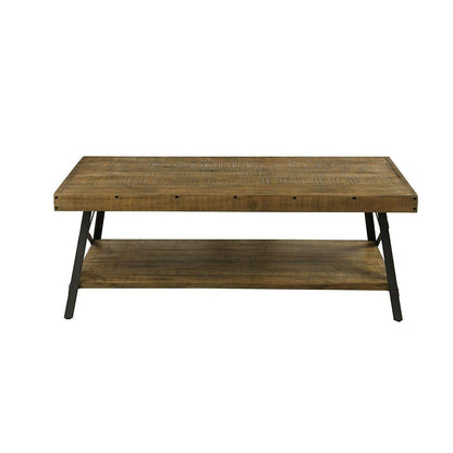 Modern Industrial Style Solid Wood Coffee Table with Steel Legs - FurniFindUSA