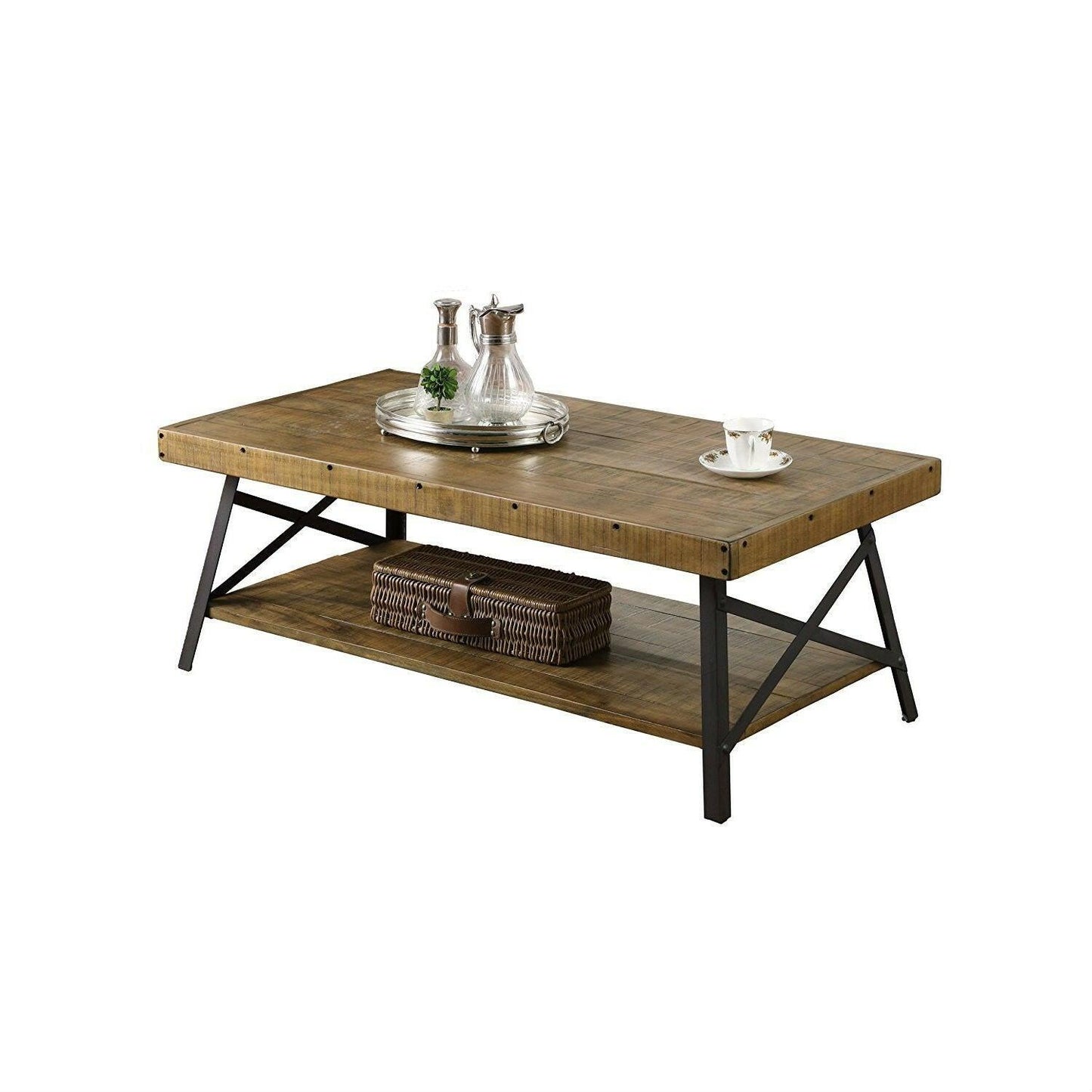 Modern Industrial Style Solid Wood Coffee Table with Steel Legs - FurniFindUSA