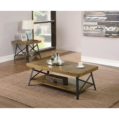 Modern Industrial Style Solid Wood Coffee Table with Steel Legs - FurniFindUSA