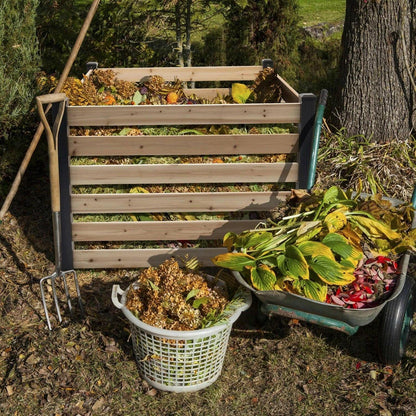 244 Gallon Outdoor Cedar Wooden Compost Bin in Natural Black Wood Finish - FurniFindUSA