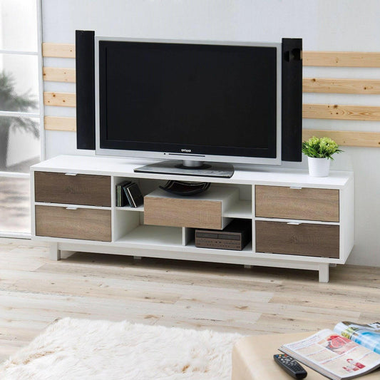 Modern 70-inch White TV Stand Entertainment Center with Natural Wood Accents - FurniFindUSA