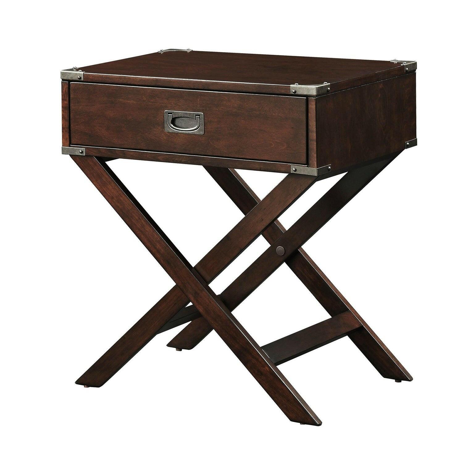 Espresso Brown Wood 1-Drawer End Table Nightstand with X Legs - FurniFindUSA