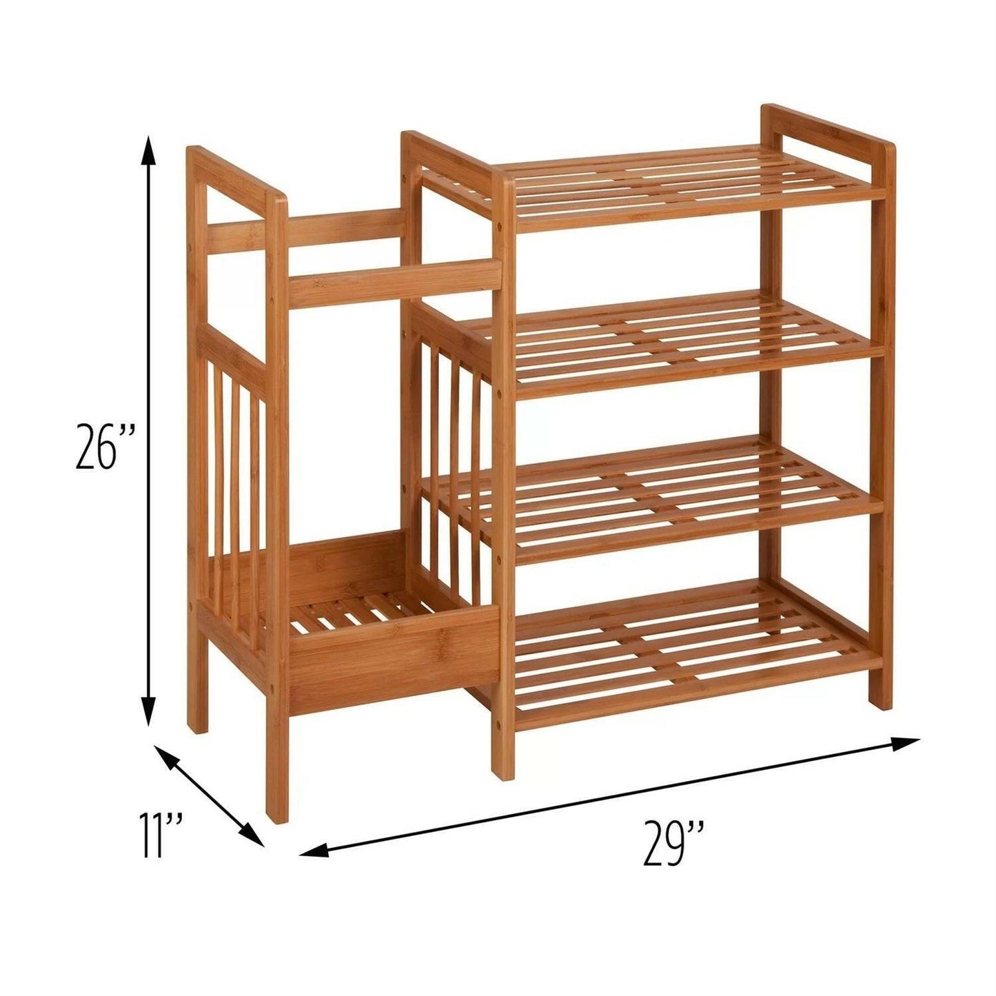 2-Shelf Entryway Shoe Rack Bench with Bla2-in-1 Entryway 4-Shelf Bamboo Shoe Rack and Umbrella Holderck Metal Frame and Brown Wood Top - FurniFindUSA