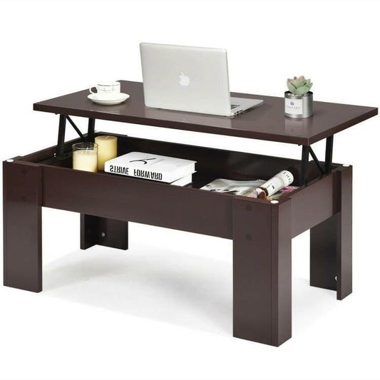 Farmhouse Lift-Top Coffee Table Laptop Desk in Espresso Brown Wood Finish - FurniFindUSA