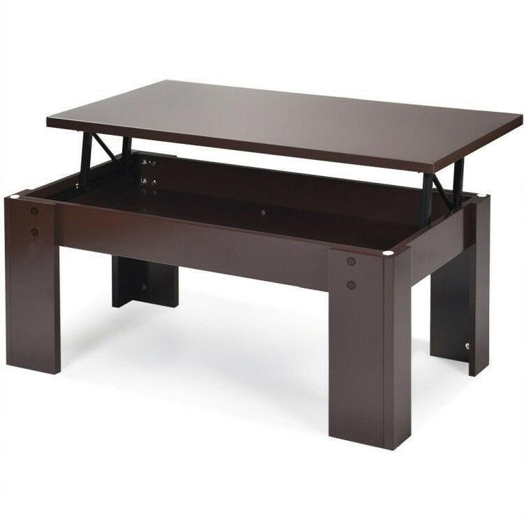 Farmhouse Lift-Top Coffee Table Laptop Desk in Espresso Brown Wood Finish - FurniFindUSA