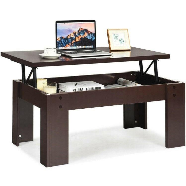 Farmhouse Lift-Top Coffee Table Laptop Desk in Espresso Brown Wood Finish - FurniFindUSA