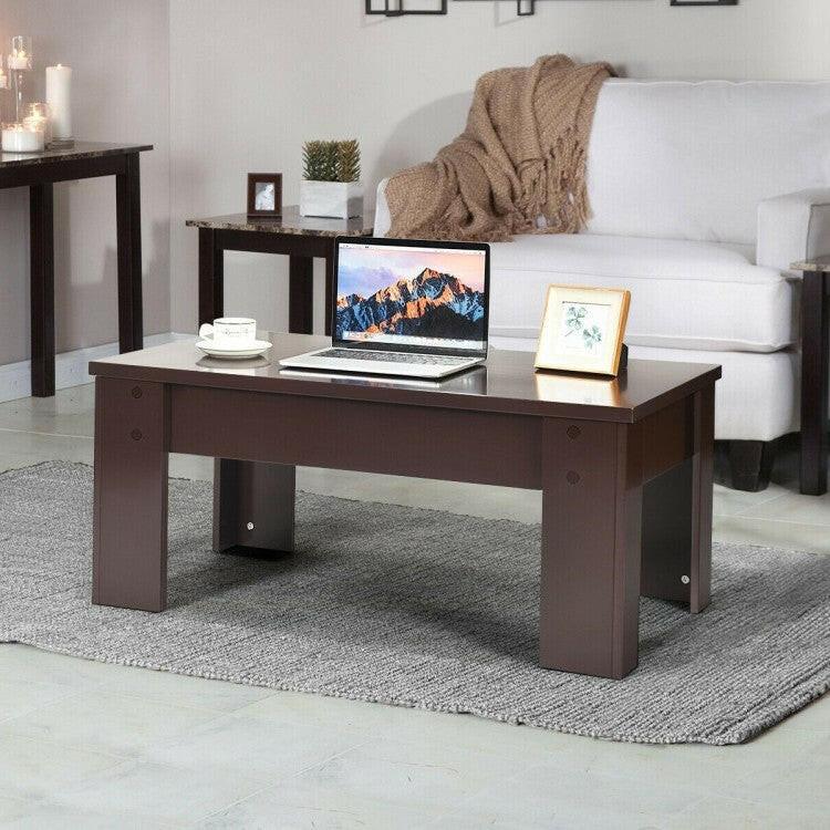 Farmhouse Lift-Top Coffee Table Laptop Desk in Espresso Brown Wood Finish - FurniFindUSA