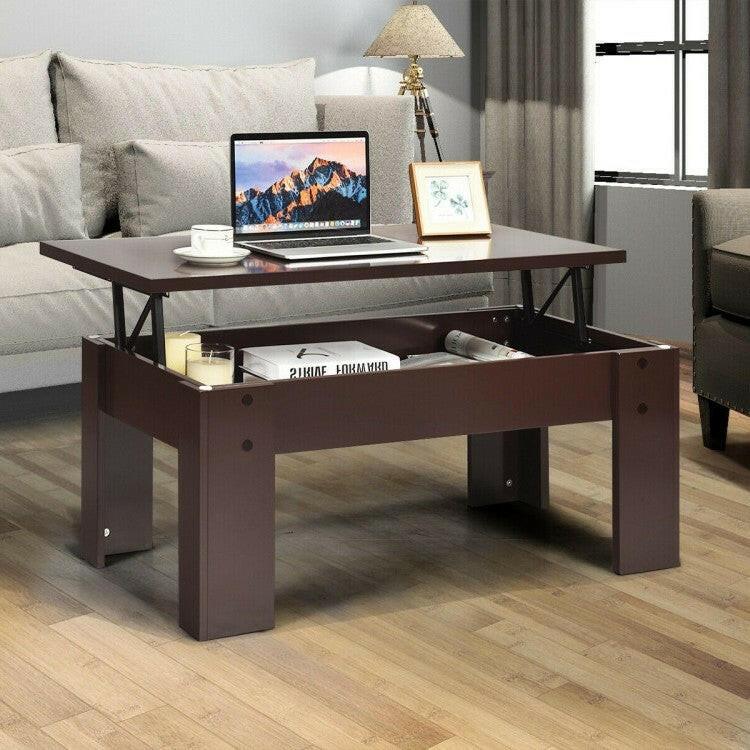 Farmhouse Lift-Top Coffee Table Laptop Desk in Espresso Brown Wood Finish - FurniFindUSA