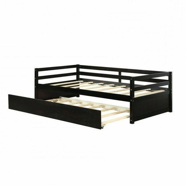 Twin/Twin Dorm Style Trundle Daybed Platform Bed Frame in Espresso - FurniFindUSA