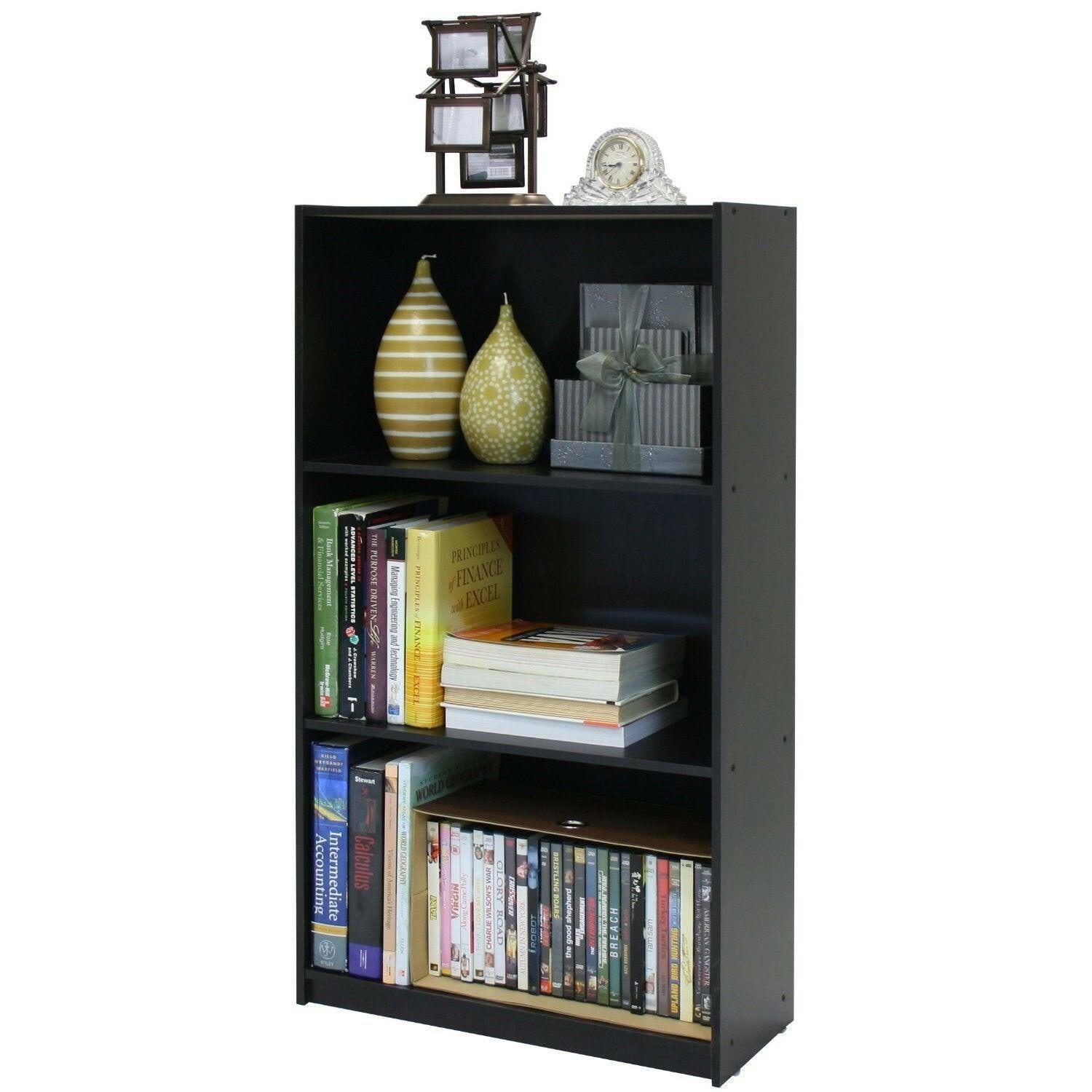 3-Tier Bookcase Storage Shelves in Espresso Finish - FurniFindUSA