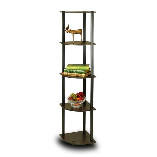 5-Tier Corner Display Shelf Bookcase in Espresso & Black - FurniFindUSA