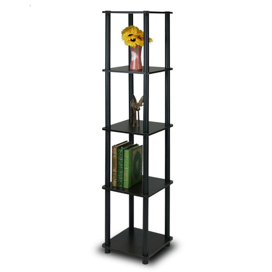 5-Tier Square Corner Display Shelf Bookcase in Espresso/Black - FurniFindUSA