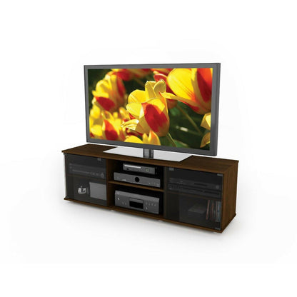 Contemporary Brown TV Stand with Glass Doors - Fits TV's up to 64-inch - FurniFindUSA