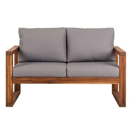 FarmHouse Modern Outdoor Acacia Loveseat with Grey Cushion - FurniFindUSA