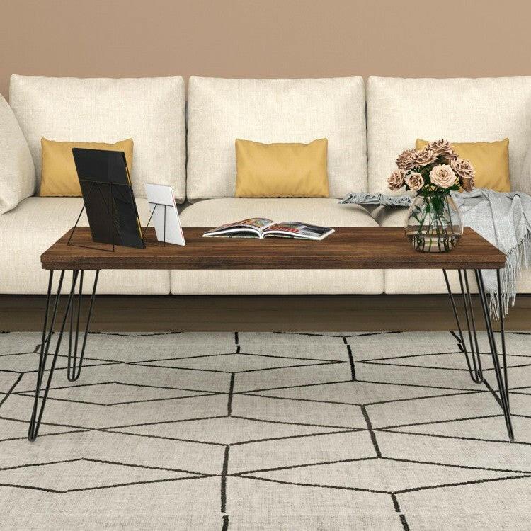 Rustic FarmHouse Wooden Coffee Table with Modern Metal Legs - FurniFindUSA