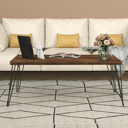 Rustic FarmHouse Wooden Coffee Table with Modern Metal Legs - FurniFindUSA