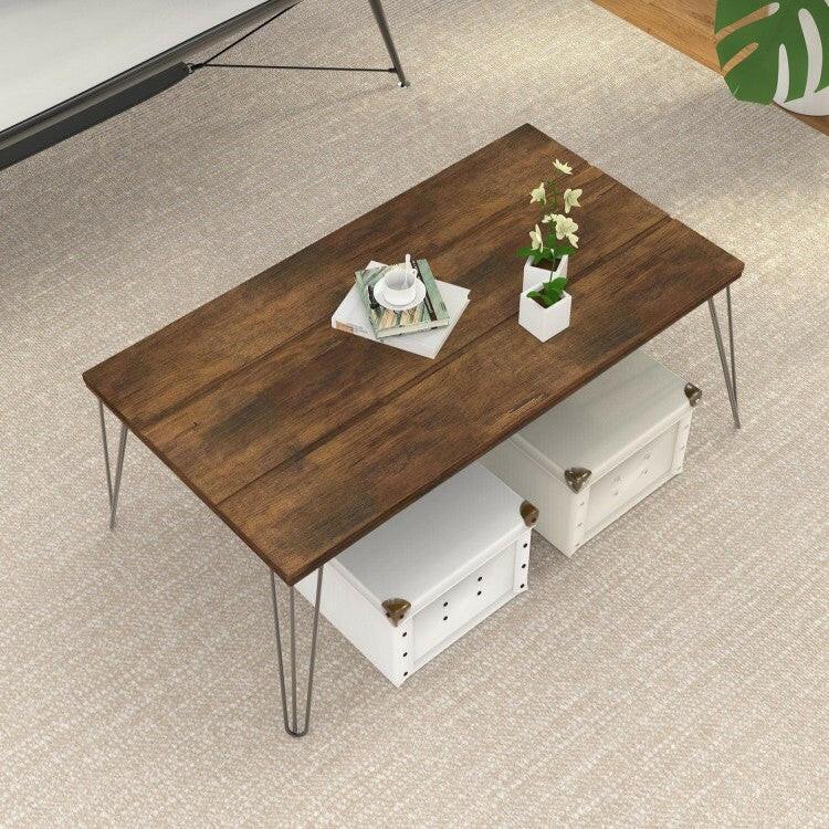 Rustic FarmHouse Wooden Coffee Table with Modern Metal Legs - FurniFindUSA